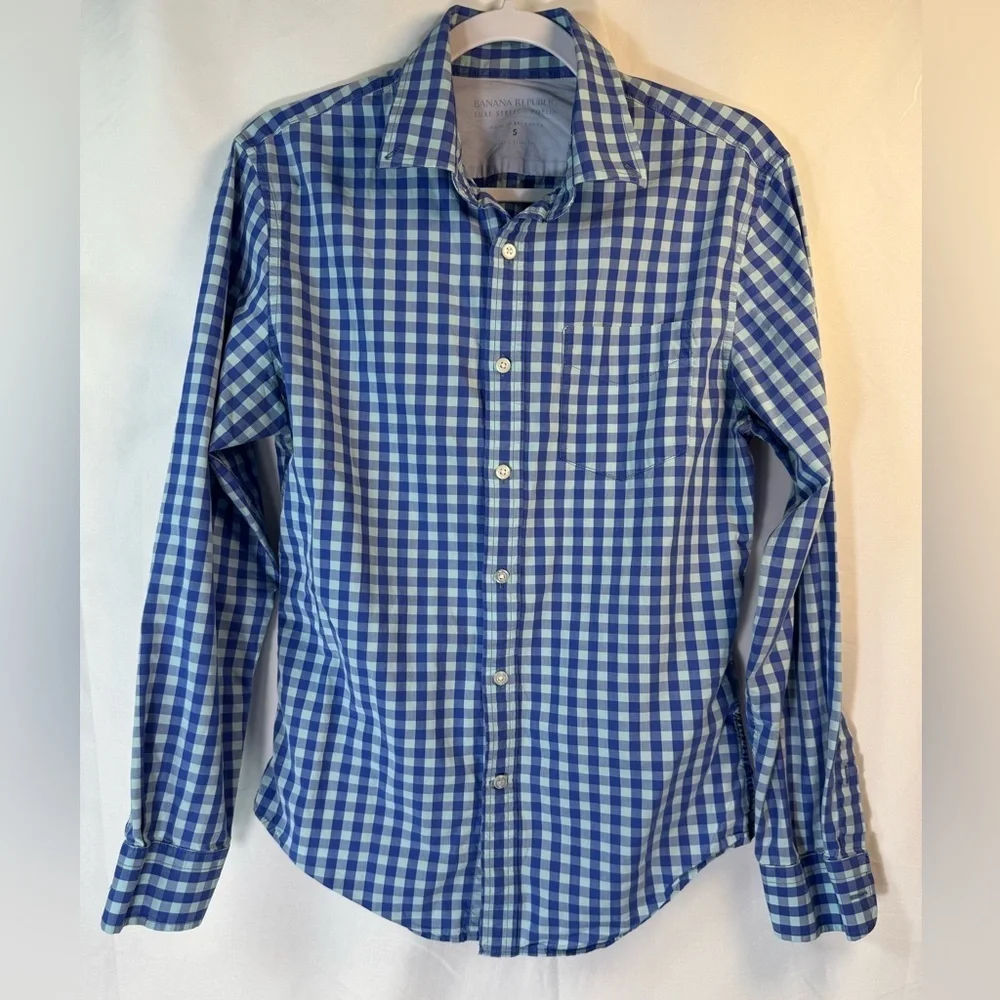 Banana Republic Lux Stretch Poplin Men's Blue & Mint Green Long Sleeve Shirt S